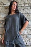 Rustic Nature Bubble Cotton Raw Frill Top Washed Charcoal